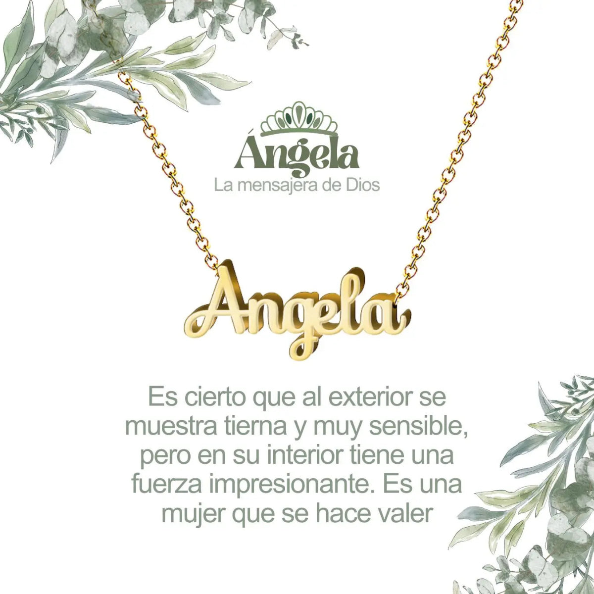 Collar con nombre Ángela diseño angelical bañado en oro 14k significado de mensajera y luz regalo mujer bondadosa.