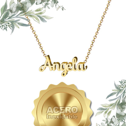 Collar Nombre  Angela Acero color Dorado