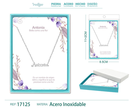 10 Collar Nombre- Antonia -Acero Plateado