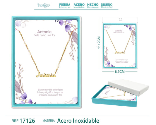 10 Collar Nombre- Antonia -Acero Dorado