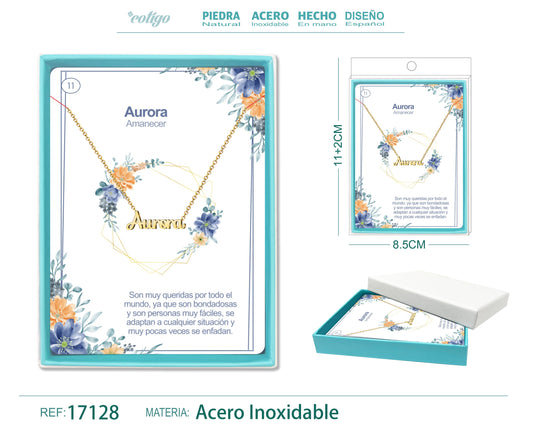 11 Collar Nombre- Aurora -Acero Dorado