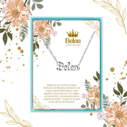 Collar Nombre  Belen Acero color Plateado