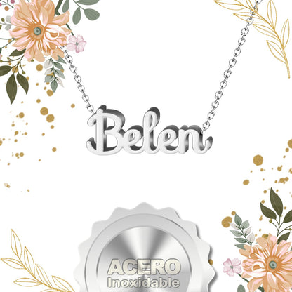 Collar Nombre  Belen Acero color Plateado