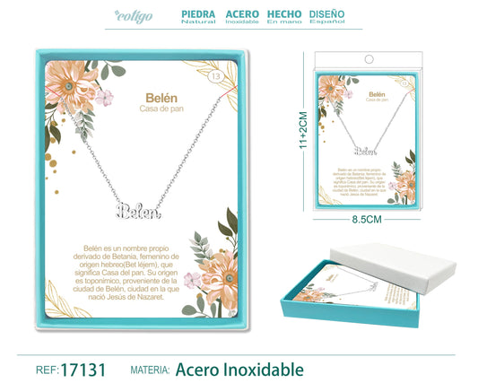 13 Collar Nombre- Blanca -Acero Plateado