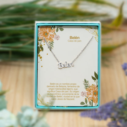 Collar Nombre  Belen Acero color Plateado