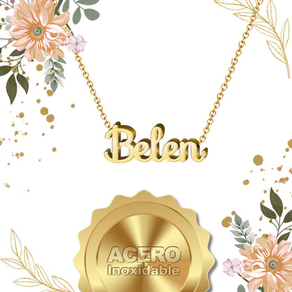 Collar Nombre  Belen Acero color Dorado