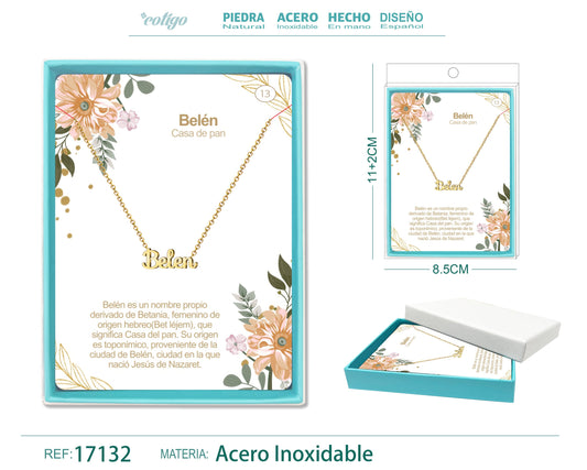 13 Collar Nombre- Blanca -Acero Dorado