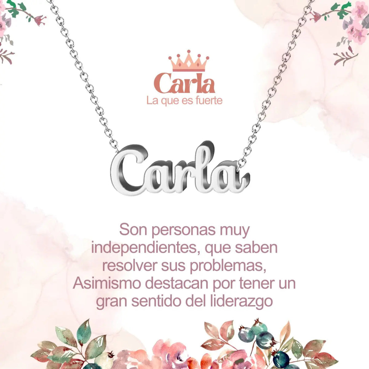 Collar con nombre Carla en acero inoxidable plateado resistente al agua joya audaz regalo para mujer independiente.