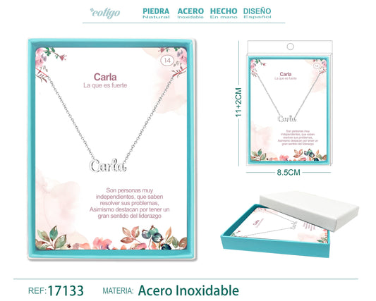14 Collar Nombre- Carla -Acero Plateado