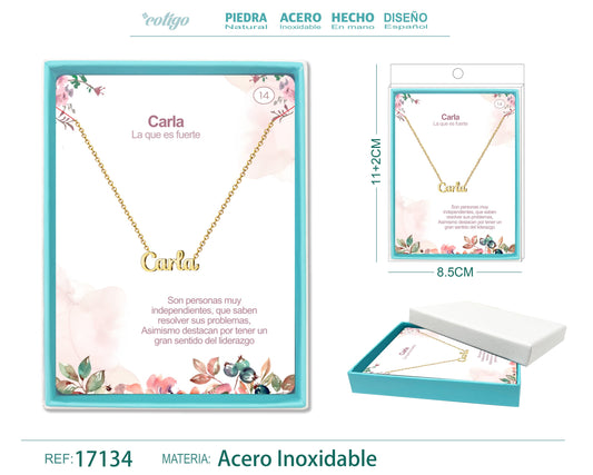 14 Collar Nombre- Carla -Acero Dorado