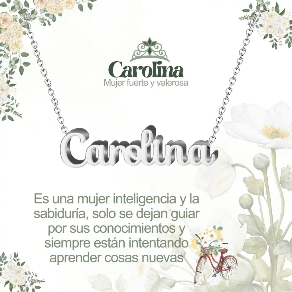 Collar con nombre Carolina en acero inoxidable plateado resistente al agua joya independiente regalo para mujer inteligente.