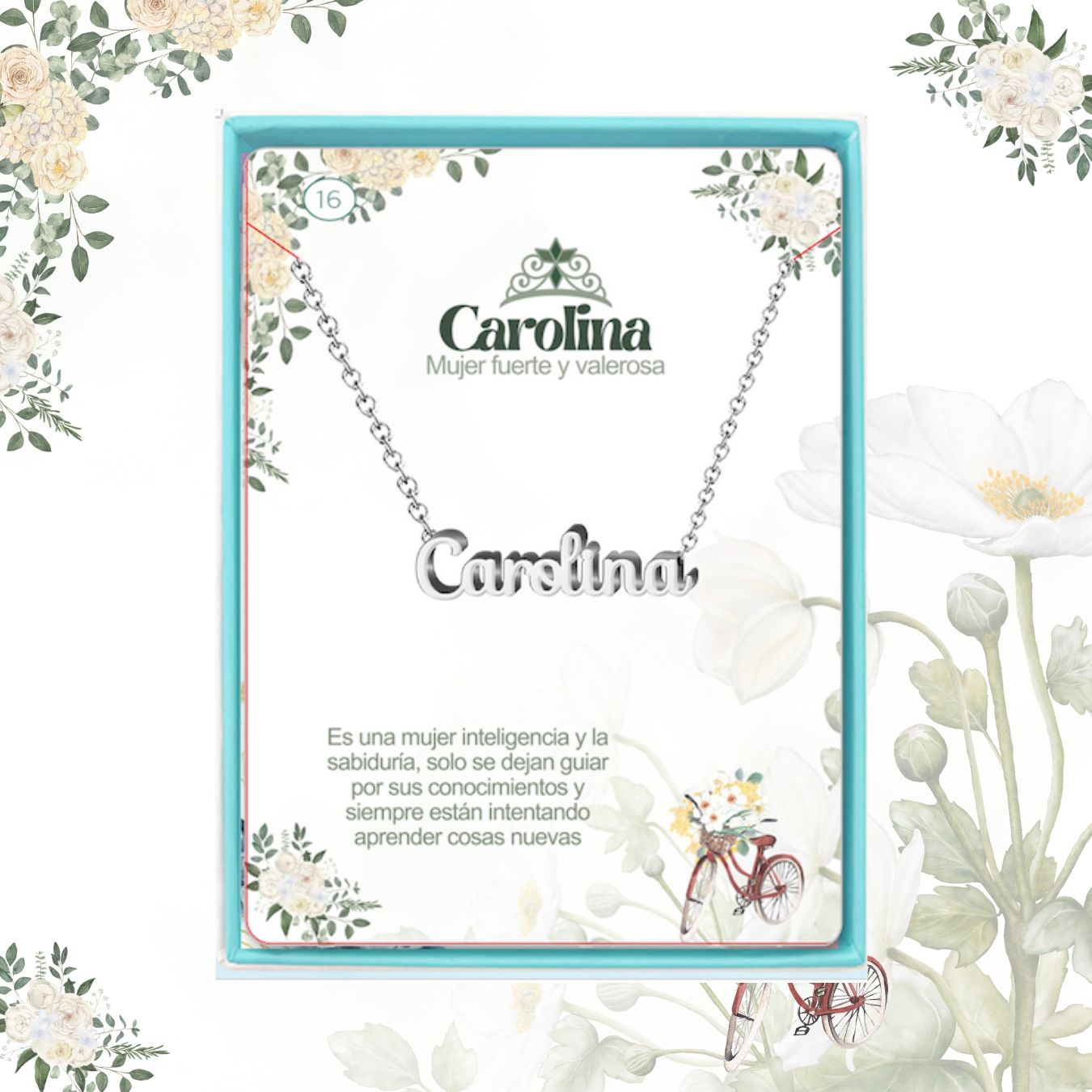 Collar Nombre  Carolina Acero color Plateado