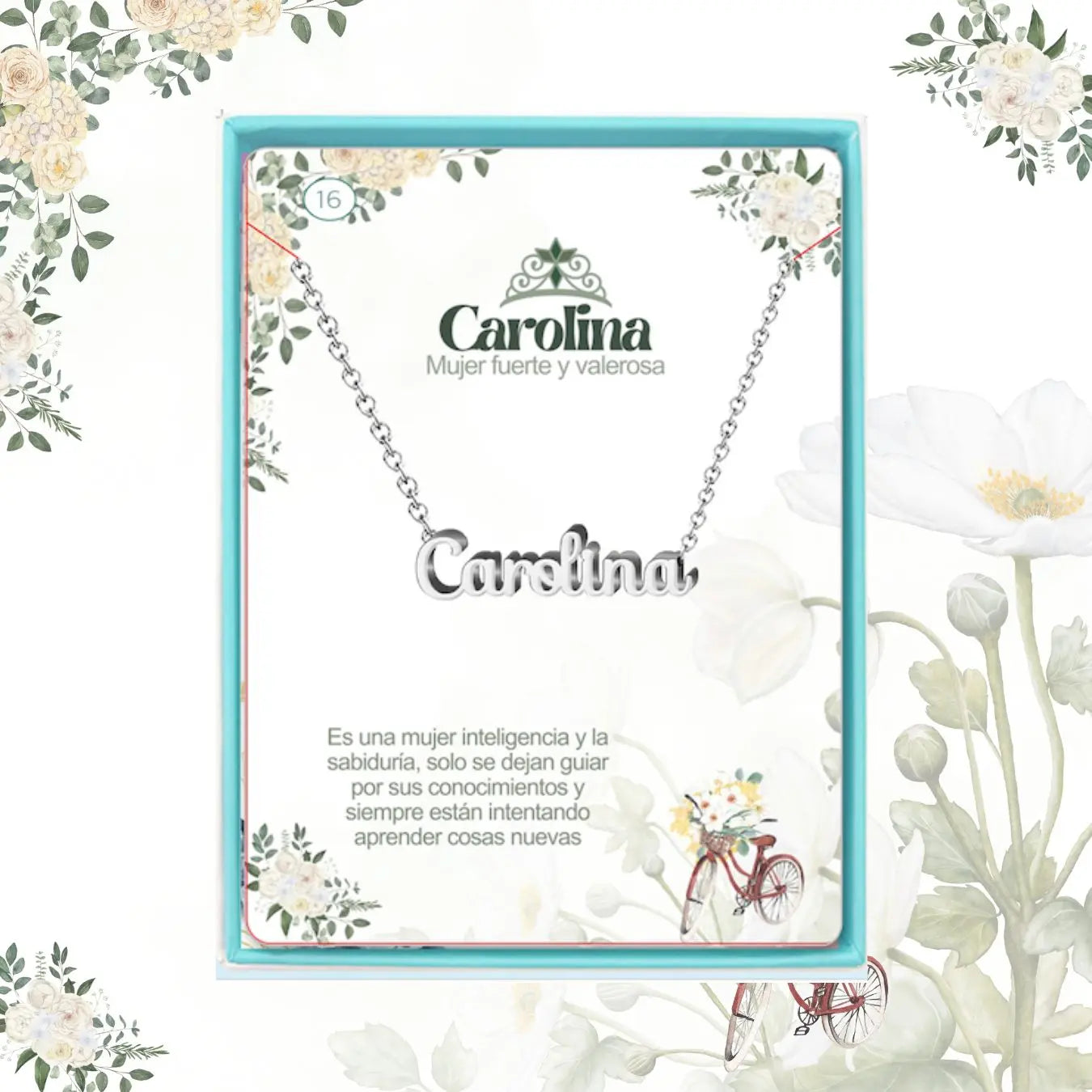 Collar con Nombre Carolina - Acero Inoxidable Plateado - cotigo