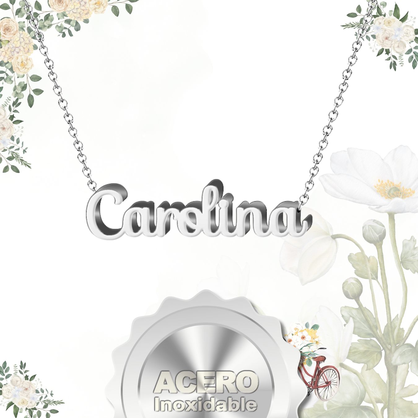 Collar Nombre  Carolina Acero color Plateado