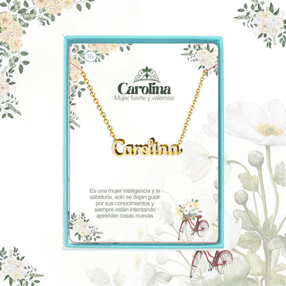 Collar Nombre  Carolina Acero color Dorado