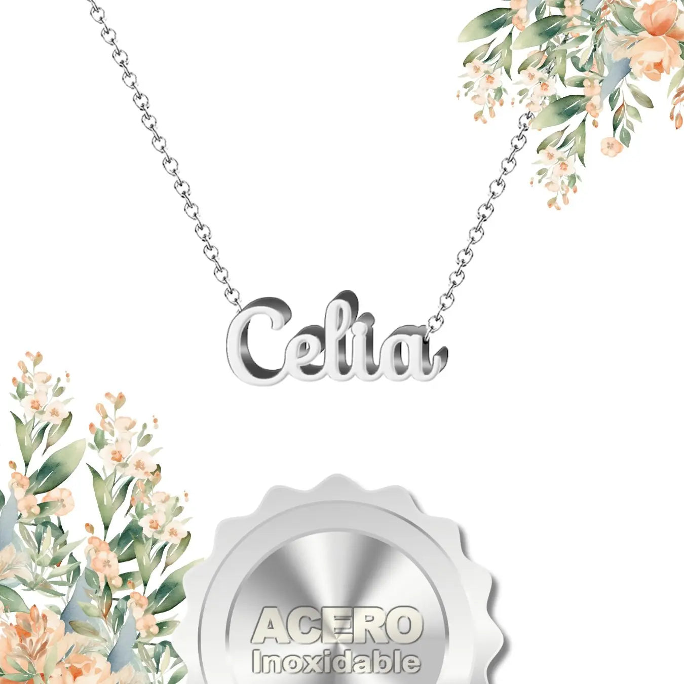 Collar con Nombre Celia - Acero Inoxidable Plateado - cotigo