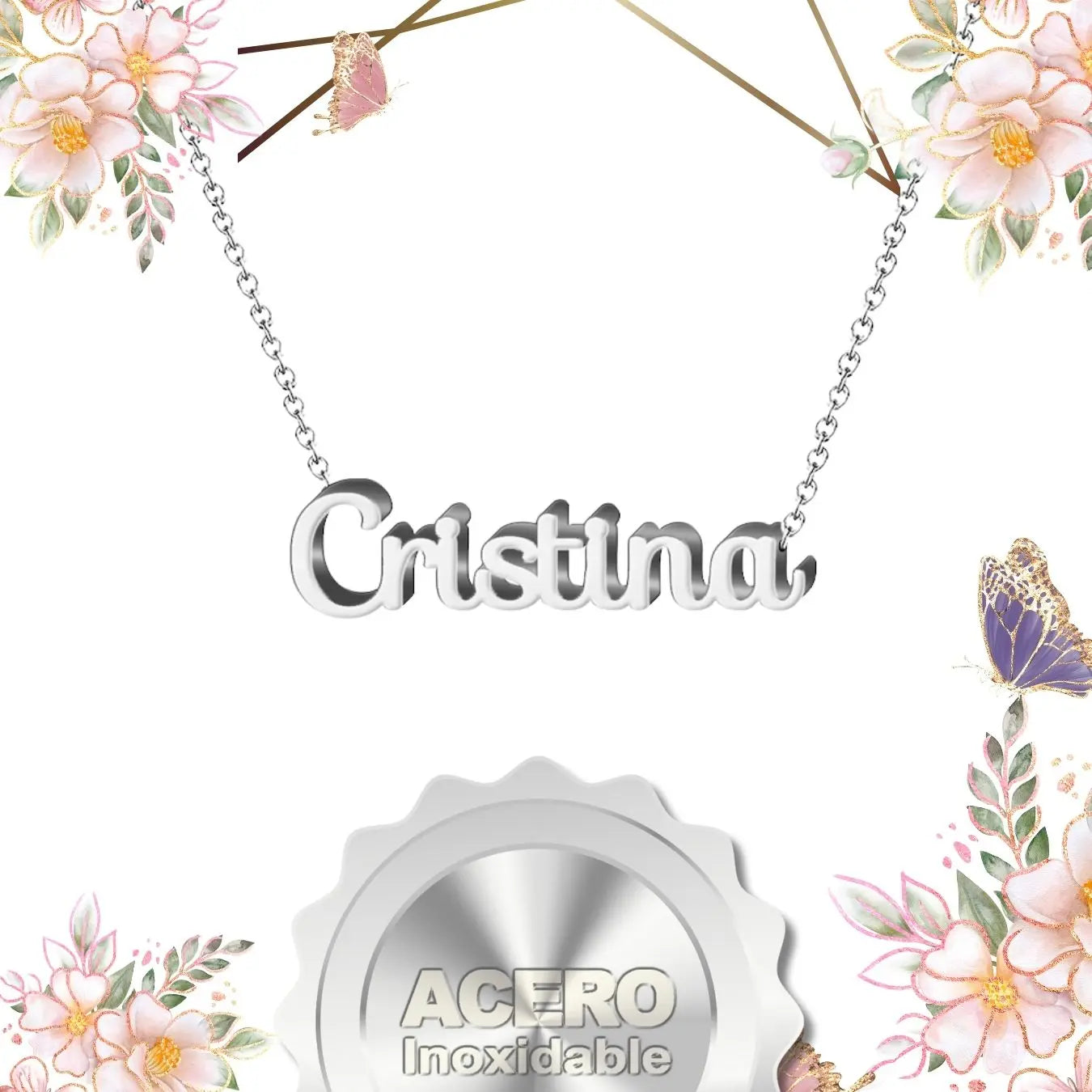 Collar Edición Nombre "cristina" - Acero Tono Plateado textura