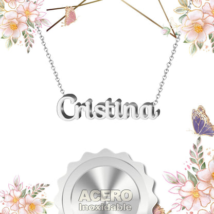 Collar Nombre  Cristina Acero color Plateado