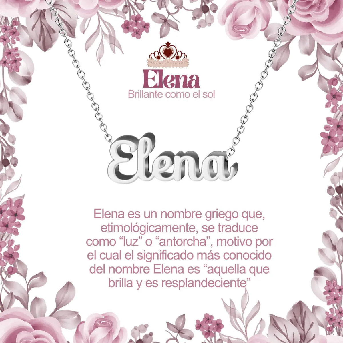 Collar con nombre Elena en acero inoxidable plateado resistente al agua joya brillante regalo para mujer inteligente.