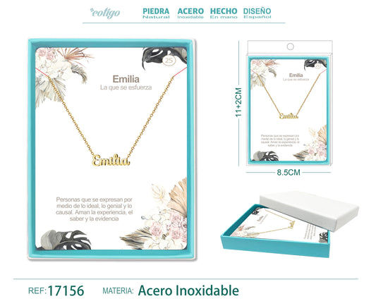 25 Collar Nombre- Emilia -Acero Dorado
