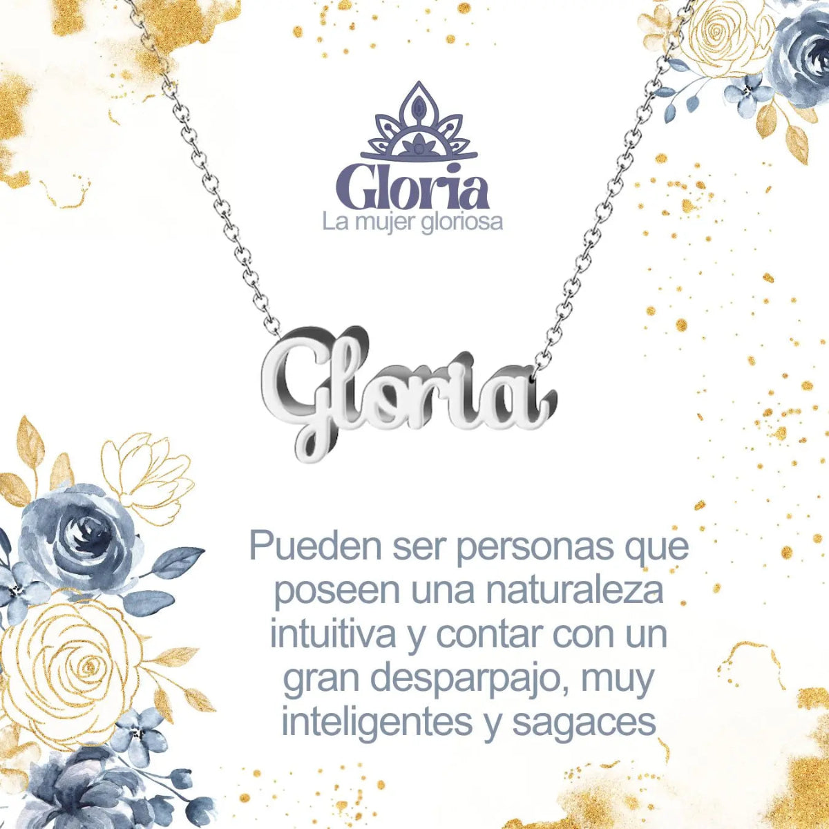 Collar con nombre Gloria en acero inoxidable plateado resistente al agua joya triunfal regalo para mujer alegre.