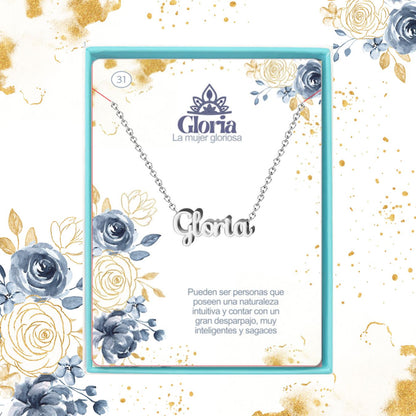 Collar Nombre  Gloria Acero color Plateado
