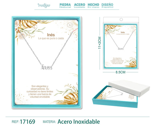 32 Collar Nombre- Ines -Acero Plateado