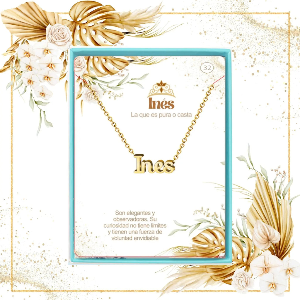Collar Edición Nombre "inés" - la Elegancia de Lo Puro Bañada en Oro 14K acabado
