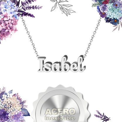 Collar Nombre  Isabel Acero color Plateado