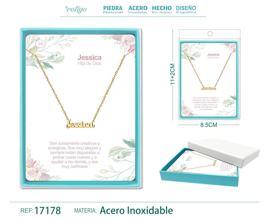 36 Collar Nombre- Jessica -Acero Dorado