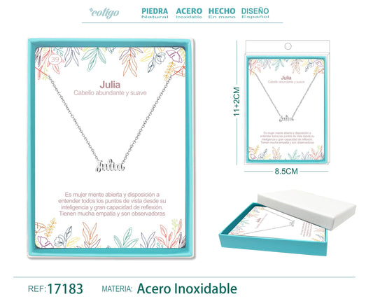 39 Collar Nombre- Julia -Acero Plateado