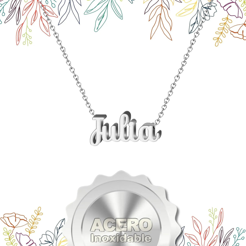Collar Edición Nombre "julia" - Acero Tono Plateado textura