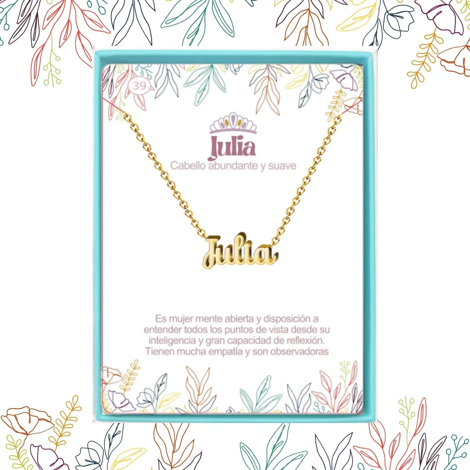 Collar Edición Nombre "julia" - Juventud Y Elegancia Bañada en Oro 14K acabado