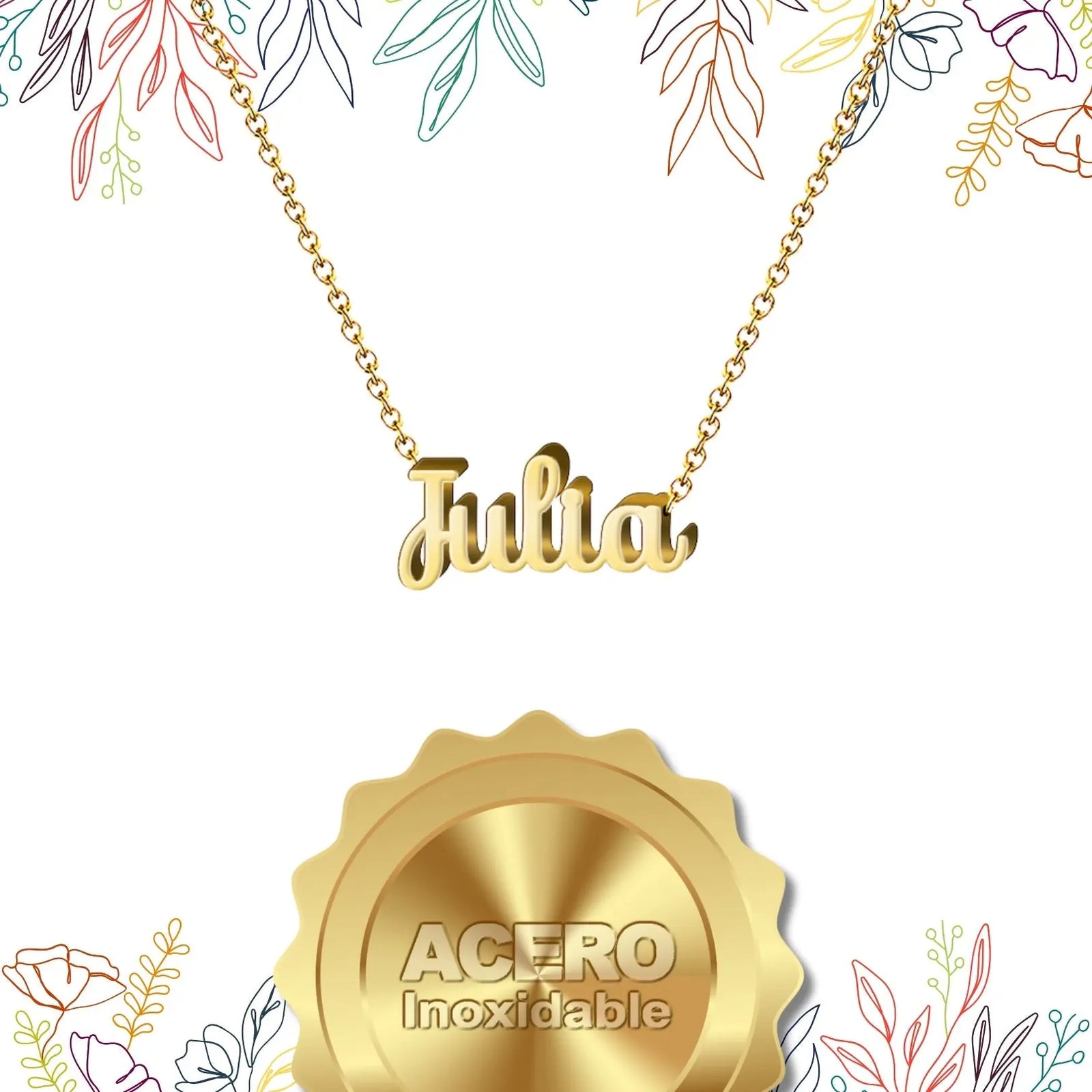 Collar Edición Nombre "julia" - Juventud Y Elegancia Bañada en Oro 14K textura