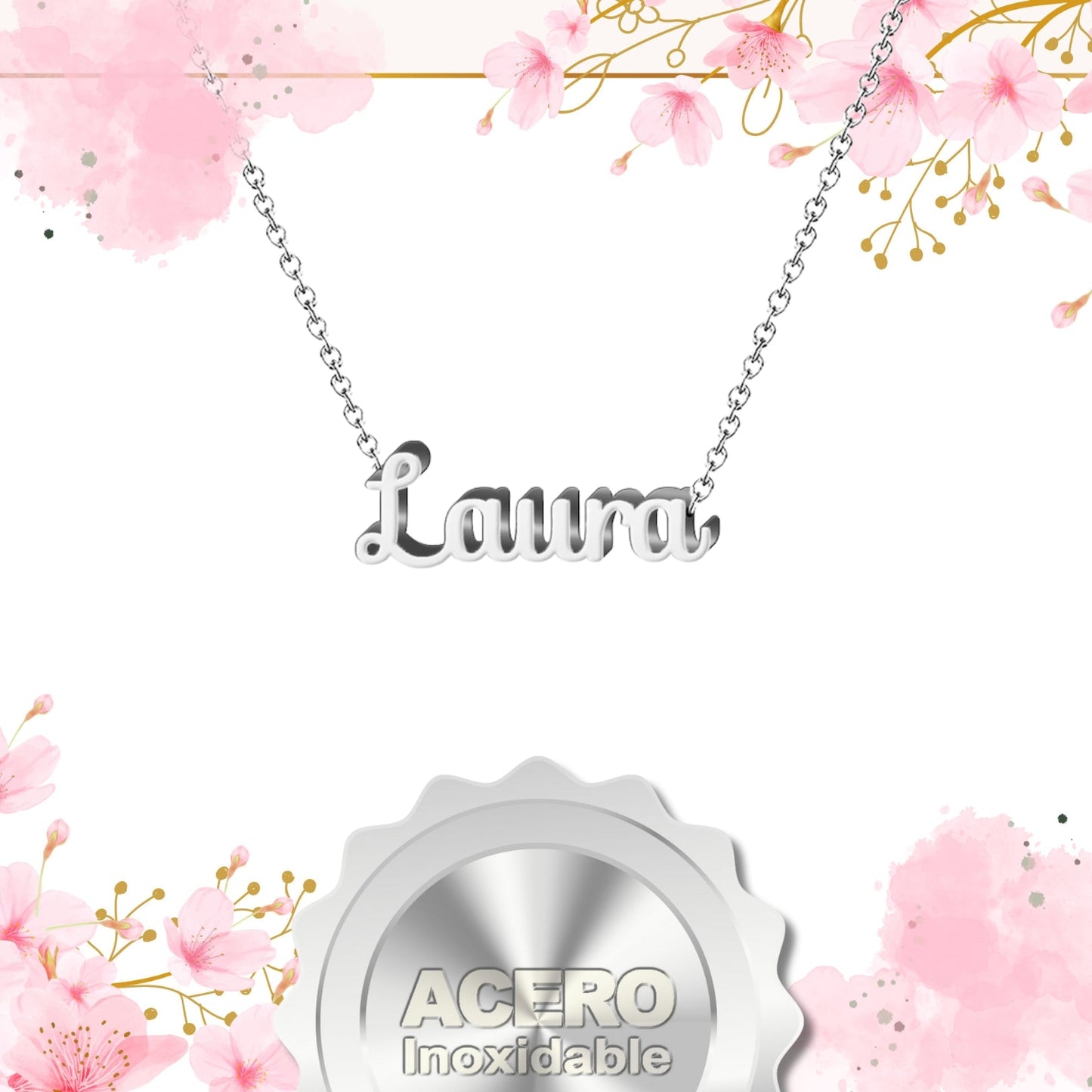Collar Nombre  Laura Acero color Plateado