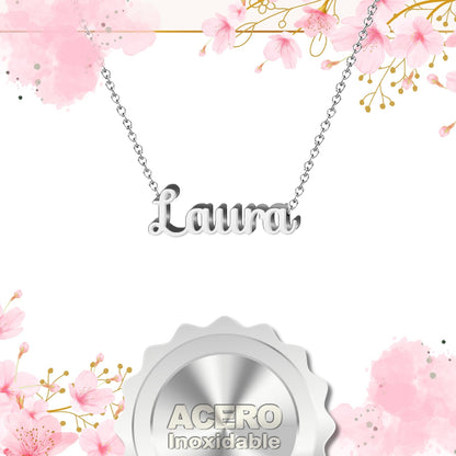 Collar Nombre  Laura Acero color Plateado