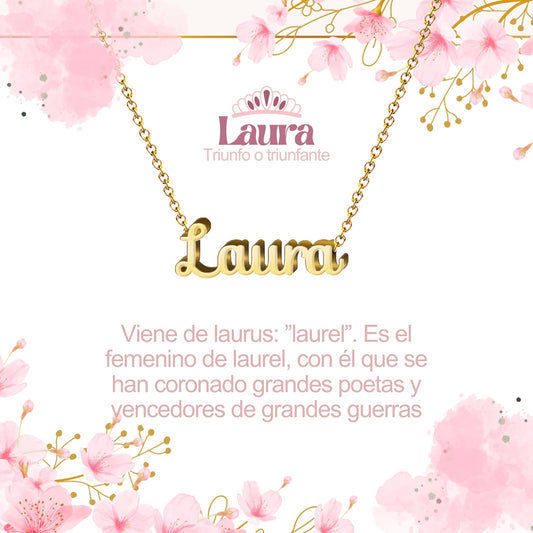 Collar Nombre  Laura Acero color Dorado