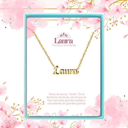 Collar Nombre  Laura Acero color Dorado