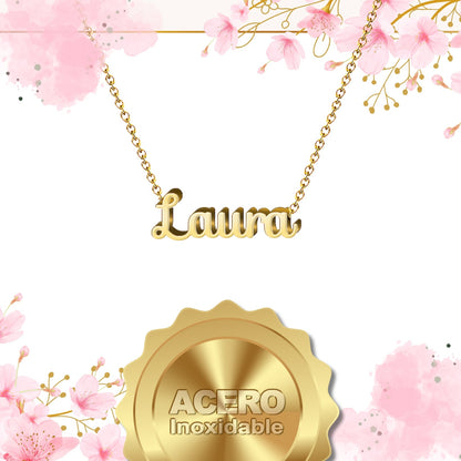 Collar Nombre  Laura Acero color Dorado