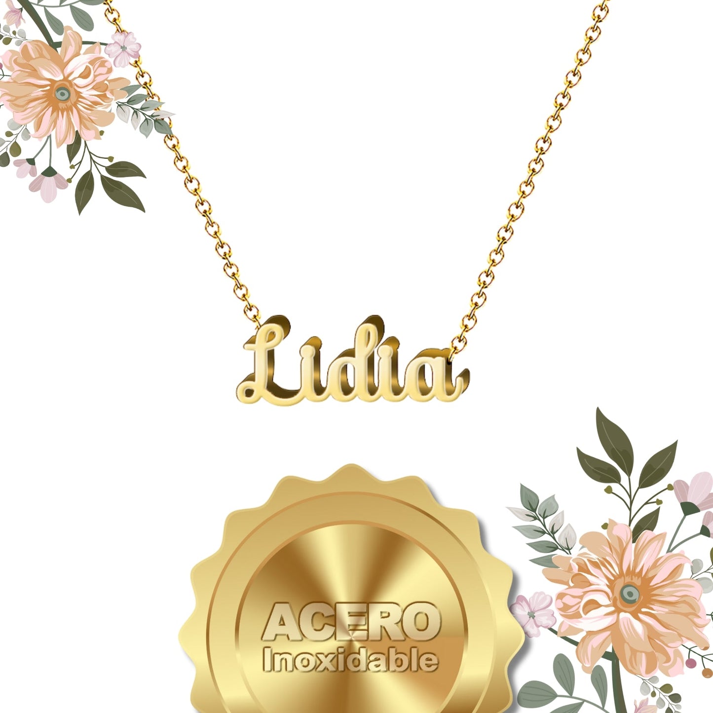 Collar Nombre  Lidia Acero color Dorado