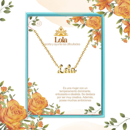 Collar Nombre  Lola Acero color Dorado