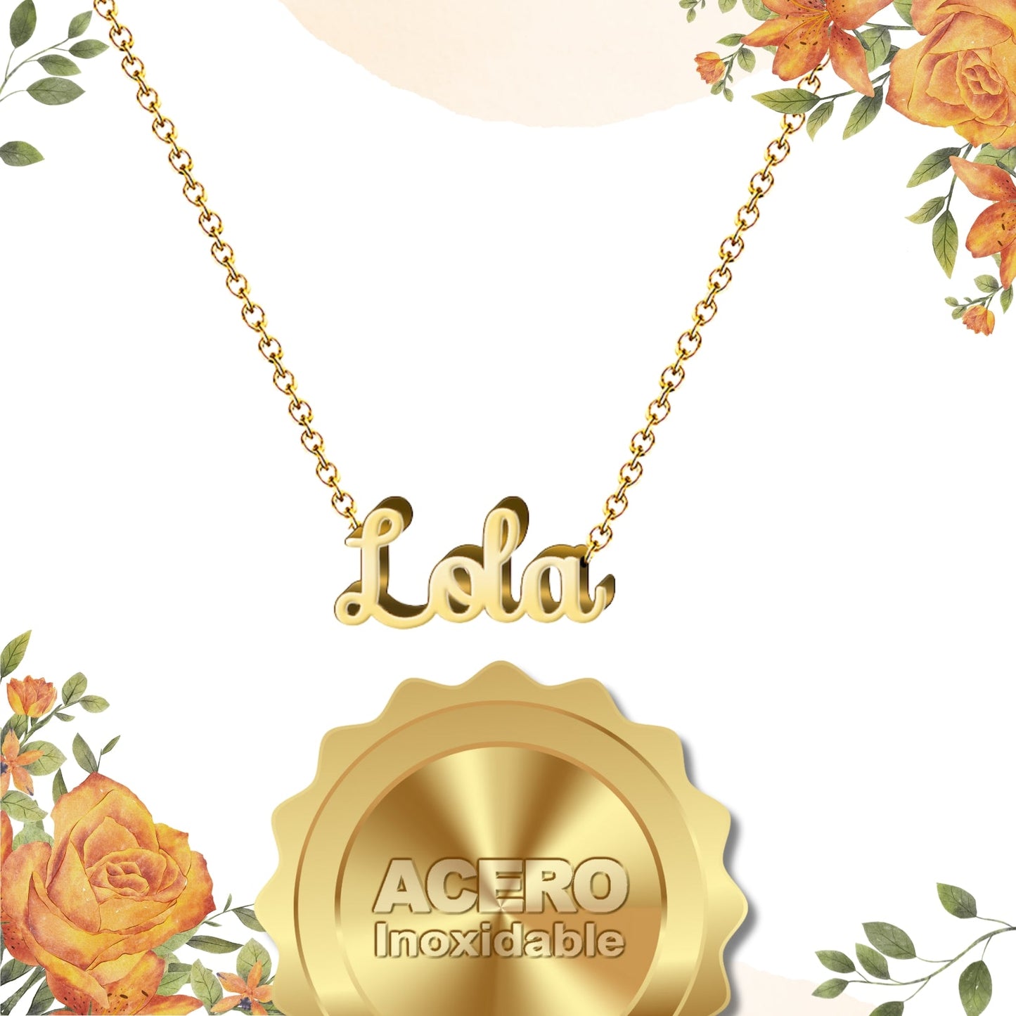 Collar Nombre  Lola Acero color Dorado