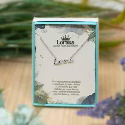 Collar Nombre  Lorena Acero color Plateado