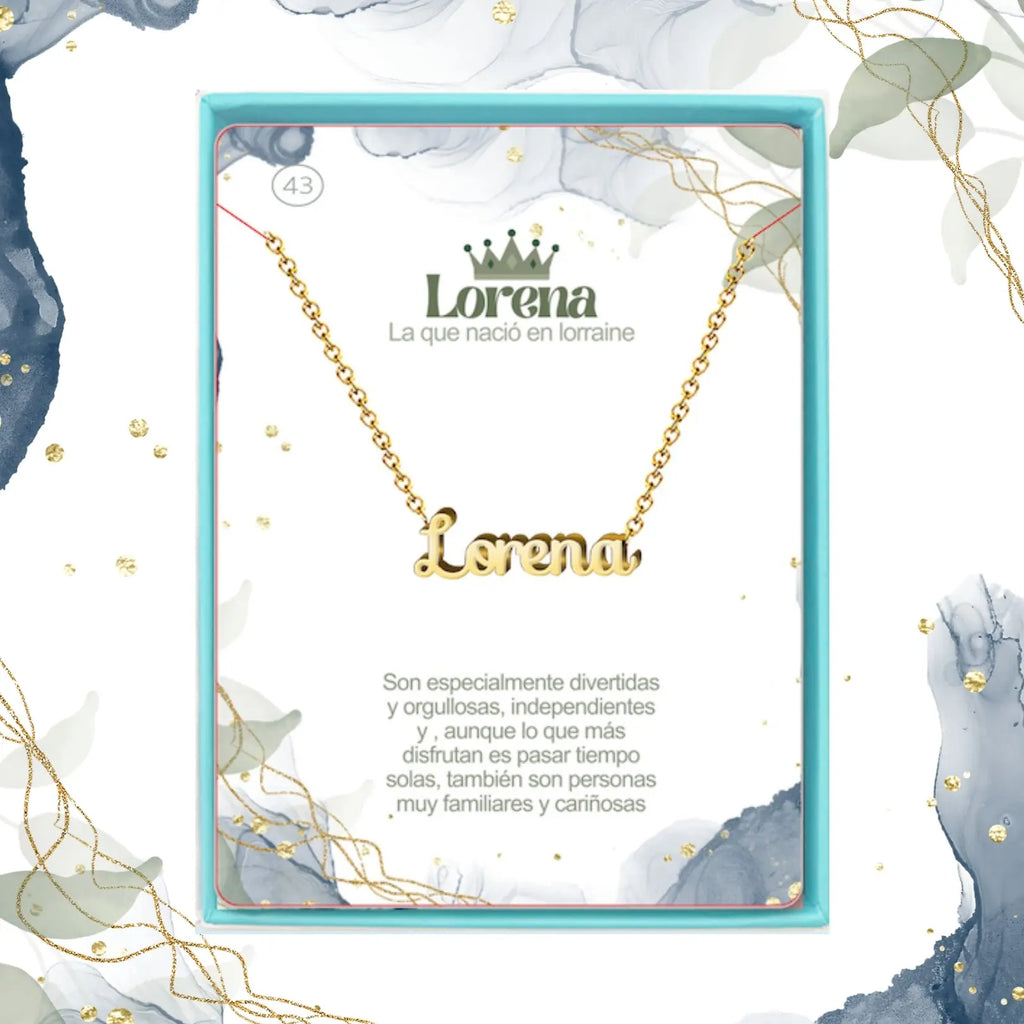 Collar Edición Nombre "lorena" - Símbolo de Victoria Bañada en Oro 14K acabado
