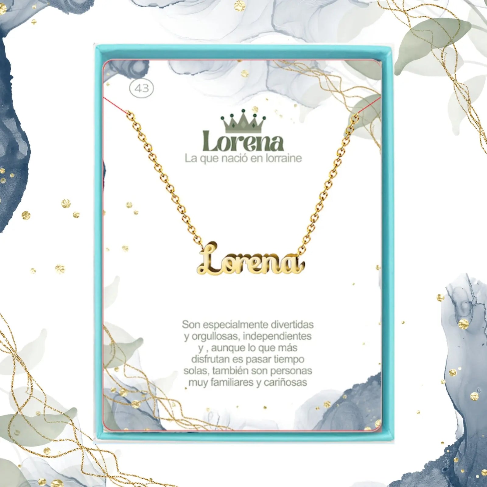 Collar Edición Nombre "lorena" - Símbolo de Victoria Bañada en Oro 14K acabado