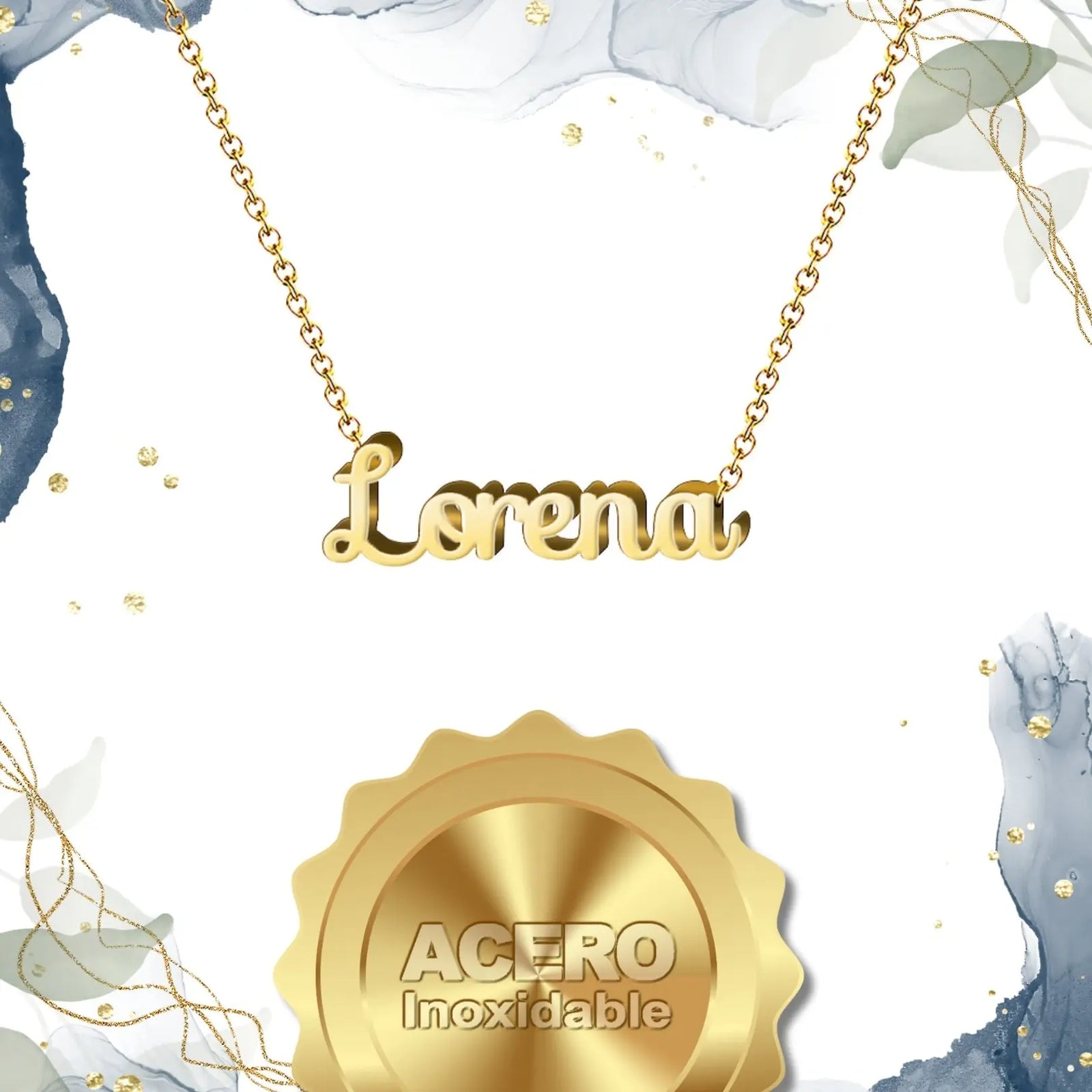 Collar Edición Nombre "lorena" - Símbolo de Victoria Bañada en Oro 14K textura