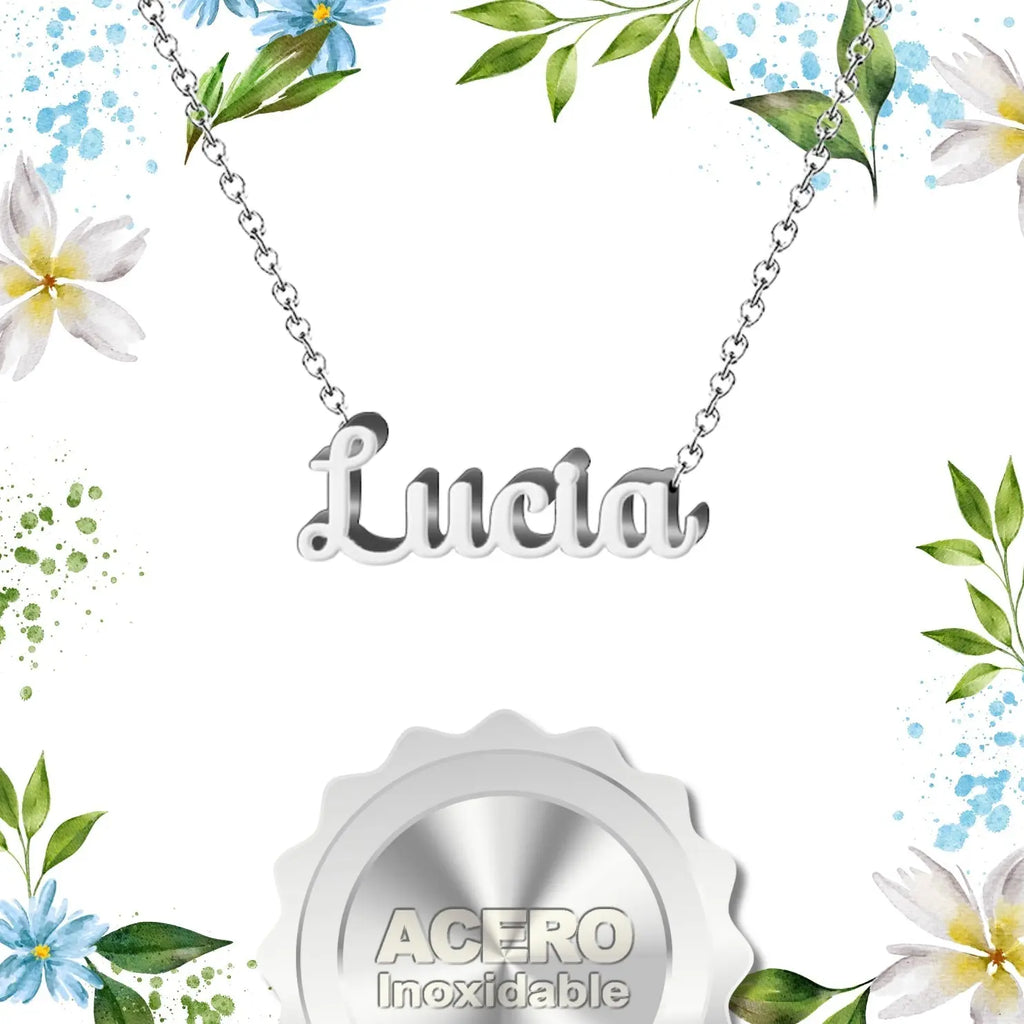 Collar Edición Nombre "lucía" - Acero Tono Plateado textura