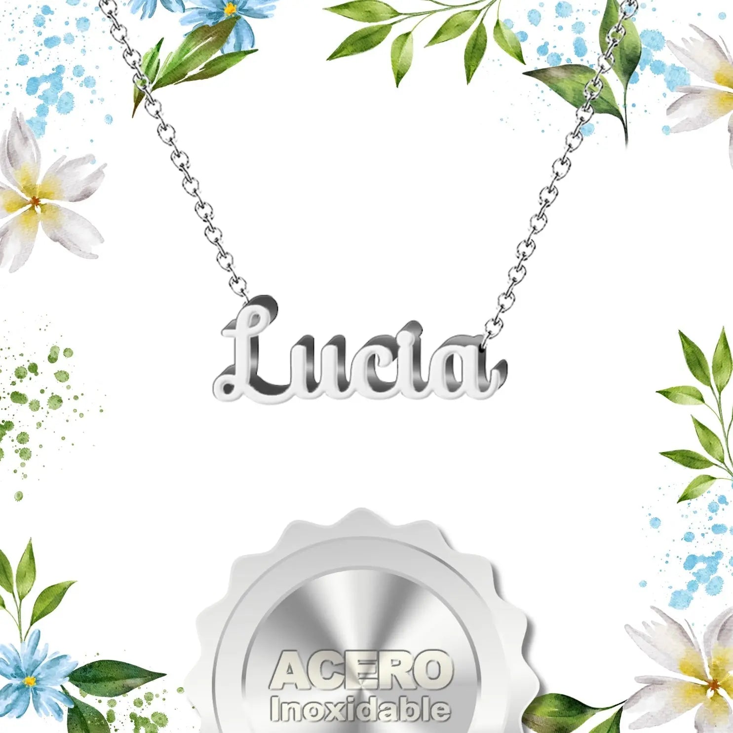 Collar Edición Nombre "lucía" - Acero Tono Plateado textura