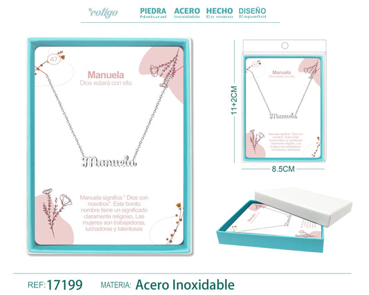 47 Collar Nombre- Manuela -Acero Plateado