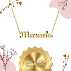 Collar Edición Nombre "manuela" - Protección Y Luz Bañada en Oro 14K textura